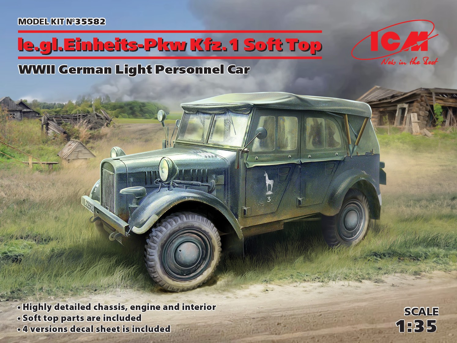 1/35 le.gl.Einheitz-Pkw Kfz.1 Soft Top, WWII German Light Personnel Car 35582